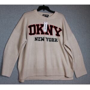 DKNY Varsity-Logo Sweater Cream W/Black & Red Lettering NWT‎ Size Large
